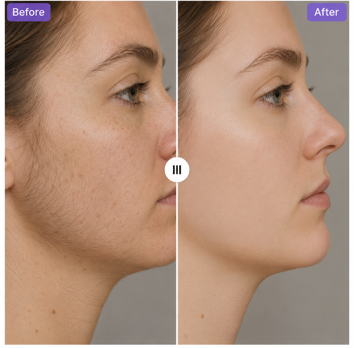 Vynrel Hair Removal Trilogy Kit before and after, jaw